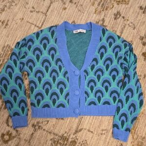 Zara Blue and Green Patterned Women's Sweater